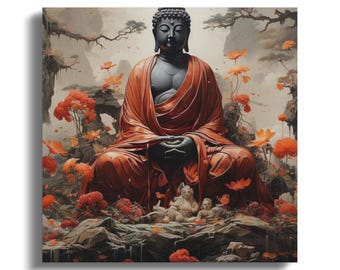 Buddhist Art Printable Wall Decor, Buddha Meditation Digital Download, Zen Art Print, Living Room Wall Art, Asian inspire Decor, Sublimation