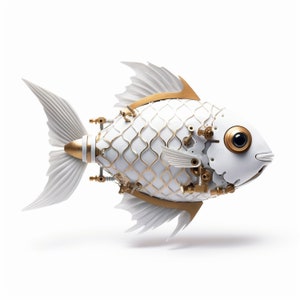 Dystopian Fish - Mrs.White, AI Digital Image, Art Download, Tshirts, Art Prints