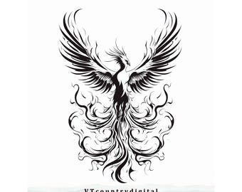 Pheonix bird line drawing - Pheonix rises from ashes | PNG, SVG, JPG | artistic designs | tattoo | Instant download | Ai generated images