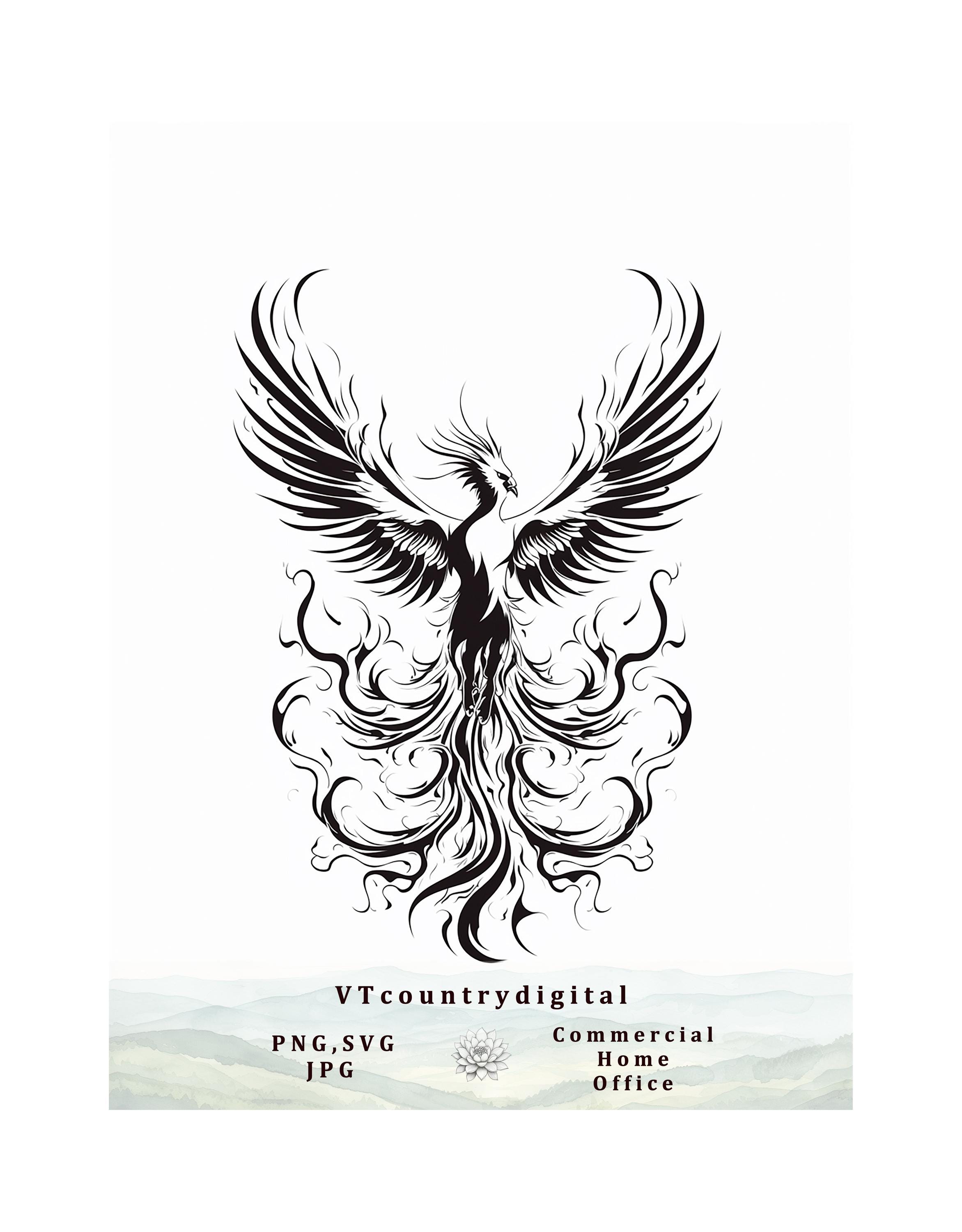 Pheonix Bird Line Drawing - Pheonix Rises From Ashes | PNG, SVG, JPG ...