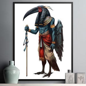 Ancient Egyptian Bird God Thoth Poster, Mythological Wall Art, Digital Download, Unique Home Decor, Fantasy Artwork, Printable Art, Sublime