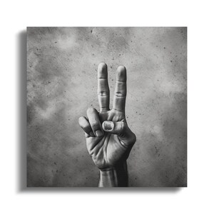 Modern Peace Hand Gesture Digital Wall Art Print, Minimalist Home Decor, Inspirational Art Poster, Black and White Print, Sublimation Arte