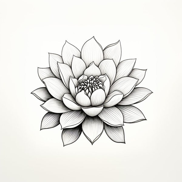 Image de croquis noir et blanc de fleur de lotus. Fleur de lotus générée par l'IA. Téléchargez pour des idées d'art, d'artisanat, de tatouage. Images PNG, JPG, SVG.