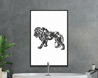 Black Lion Digital Art, Celestial Lion Printable, Starry Night Lion Wall Decor, Digital Download Lion Poster, Unique Lion Artwork