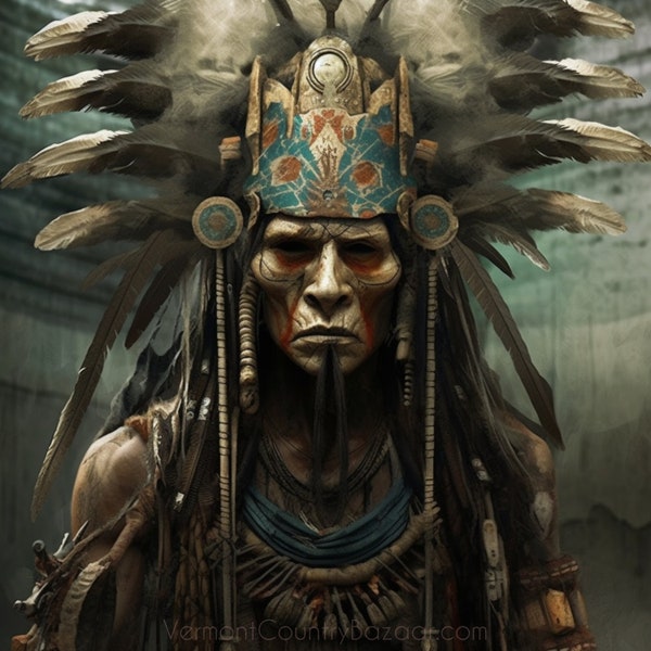 Medicine man gaze intensity, AI Digital Image, Art Download, Tshirts, Art Prints