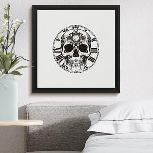 Gothic Skull Art Print, Steampunk Skull Wall Art, Gothic Home Decor, Digital Download Print, Skull Clock Artwork