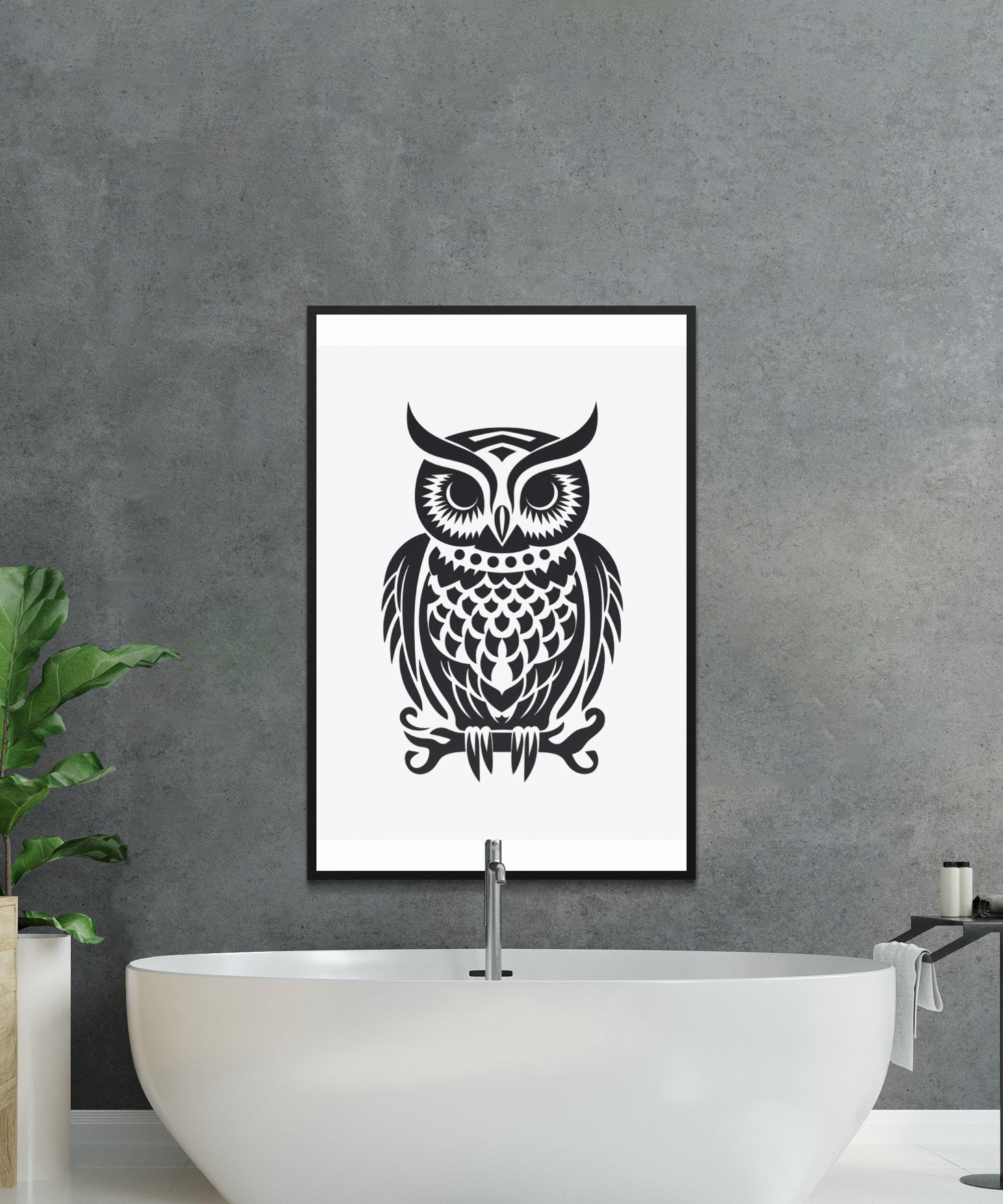 Owl Wall Art Printable, Tribal Owl Digital Print, Black and White Owl Art, Woodland Animal Decor, Instant Download Artwork