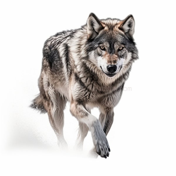 Gray Wolf - on white, AI Digital Image, Art Download, Tshirts, Art Prints