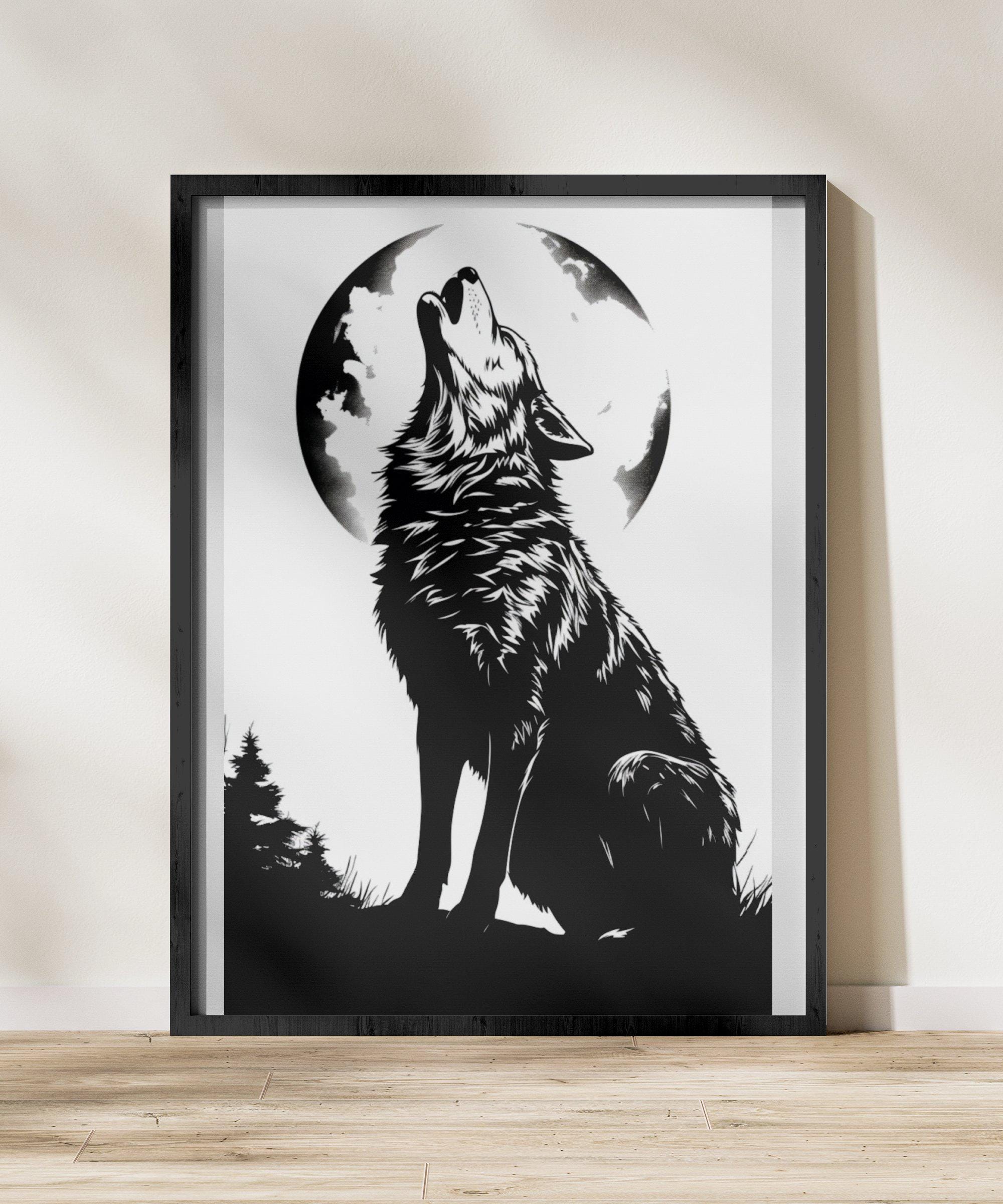 wolf-howling-at-moon-digital-print-printable-wall-art-wildlife-art-print-wolf-illustration-moon-art-nature-decor-etsy