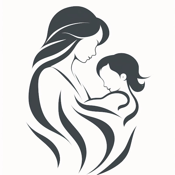 Mother and child stencil - Maternity image of mother with child. Minimalist. PNG, JPG, SVG