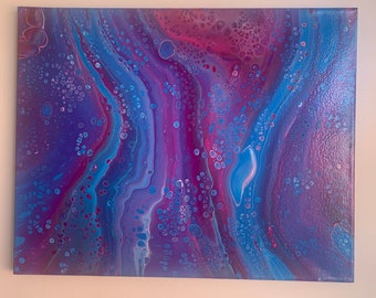 Acrylic Pour Painting  - Fluid Art Flip Cup - Original Wall Hanging Stretched Canvas - One of a Kind Home Decor - Purple Pink and Blue
