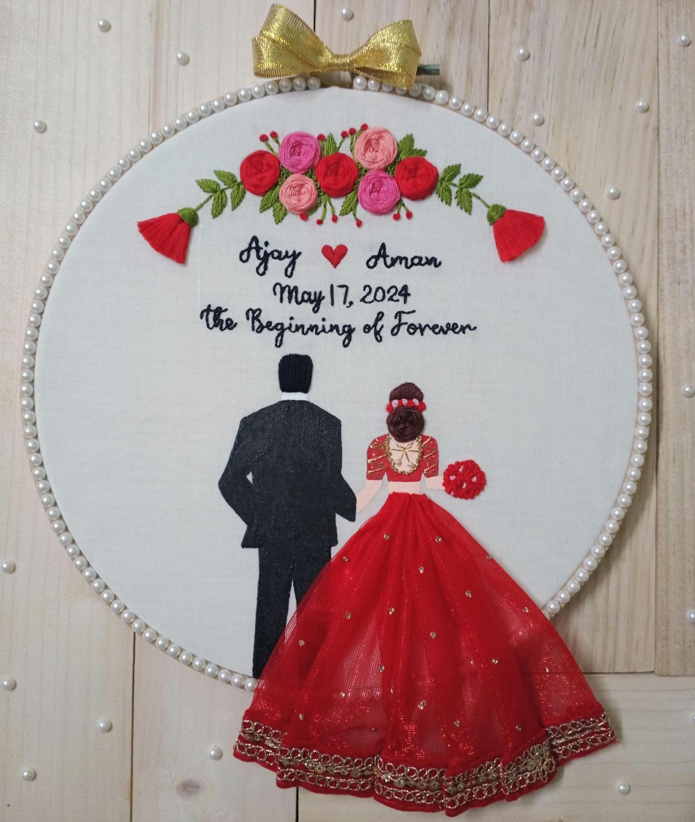 Handmade Customize Couple Embroidery Wedding Hoop for Gift Hanging