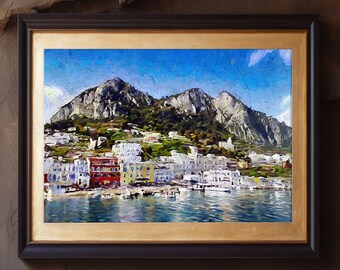 Capri Travel Print Poster Painting Capri Wall Hanging Digital Capri Wall art Italy Art Lover Gift Capri Print Italy Art