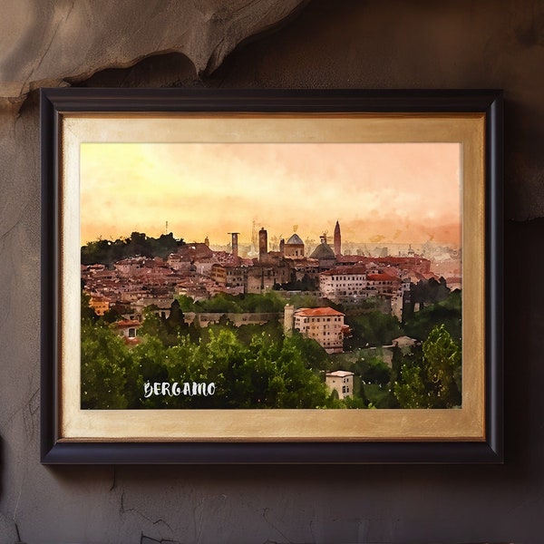 Bergamo Poster Painting Bergamo Poster Travel Print Bergamo Painting Bergamo Art Lover Gift Italia Bergamo Print Download Italy Print Europe