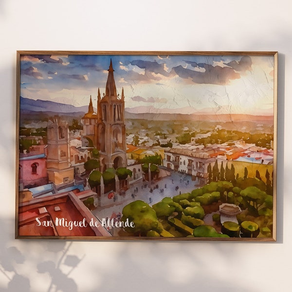 Affiche de peinture San Miguel de Allende, toile aquarelle, impression à l'huile, affiche d'art mural San Miguel de Allende, impression numérique, décoration mexicaine