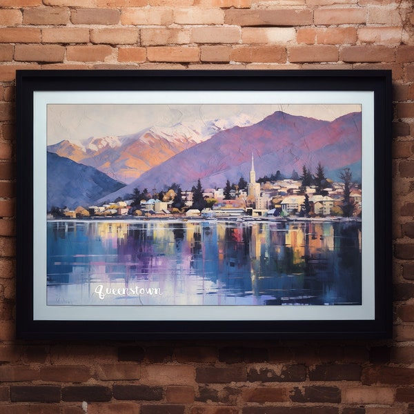 Queenstown Painting Poster Canvas Watercolor Oil Print Queenstown Wall Art Queenstown Poster Watercolour Digital Print New Zeeland Decor