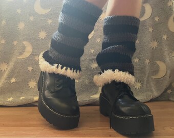 Crochet Leg Warmers | Handmade Grey and Black Faux Fur