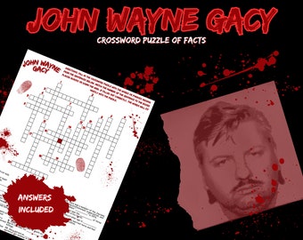 John Wayne Gacy Crossword Puzzle | Digital Download | True Crime Game | True Crime Crossword Puzzle | Crossword Puzzle
