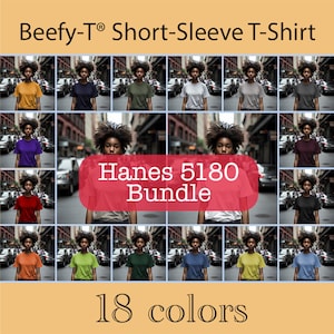Africa American Female Tshirt Street mockups | Hanes 5180 Beefy-T® Short-Sleeve T-Shirt Mockup 18 colors Bundle | Hanes 5180 bundle