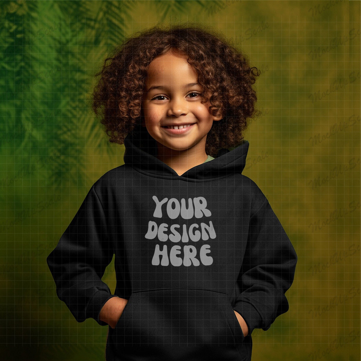 Africa American Kid Black Hoodie Mockup | Black Gildan 18500B 