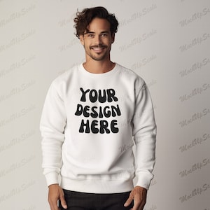 Mockup di felpa bianca maschile / White Gildan 18000 Mockup / Simple Mockup / Studio Mockup