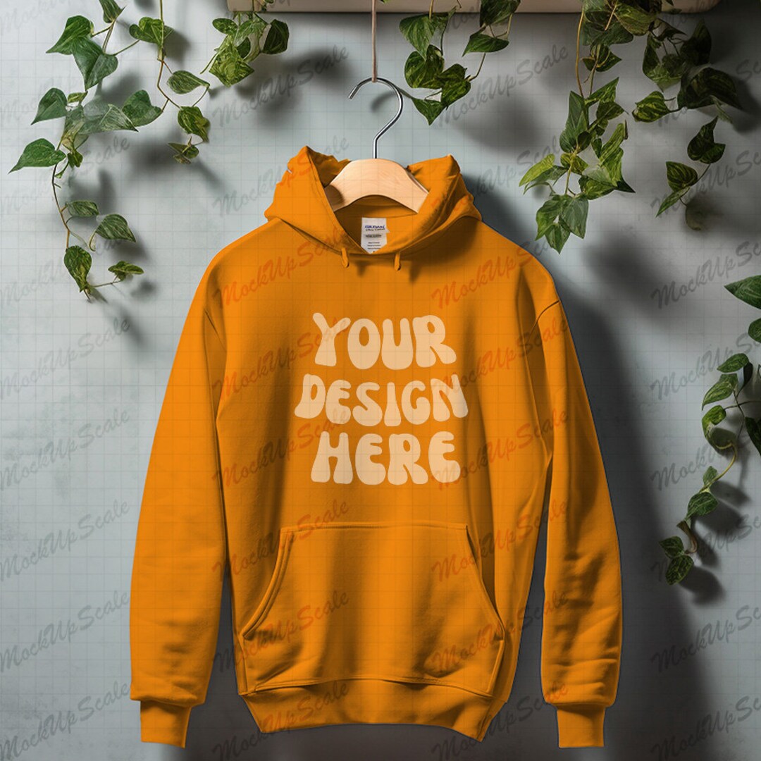 Safety Orange Hoodie Flat Lay Mockup Safety Orange Gildan Etsy