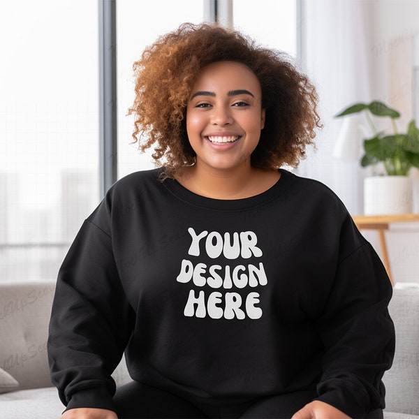 Plus Size Mockups| Black Gildan 18000 Mockups| Model Sweatshirt Mockup| Black Sweatshirt Mockup | Crewneck Apparel |Fall Sweater Mockup