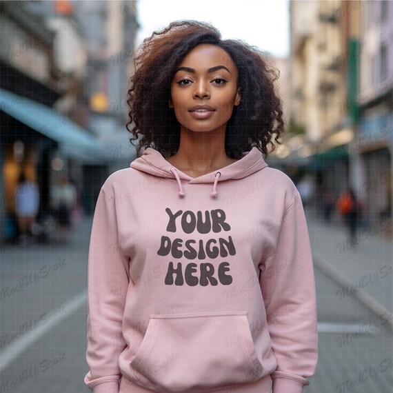Africa American Female Light Pink Hoodie Mockup Light Pink