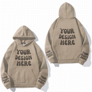 Sand Hoodie Flat lay Front and Back Mockup | Sleeve Cuff Mockup | Sand Gildan 18500 Both sides Mockups | G185 Sand Flatlay wrist template