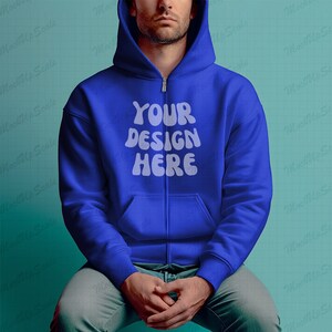 Male Royal Zip Hoodie Mockup | Gildan 18600 Mockups | g186 Royal Zip Hoodie Mock | clean background |   Royal blank zip hoody men template