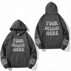 Charcoal Hoodie Flat lay Front and Back Mockup | Sleeve Cuff Mockup | Charcoal Gildan 18500 Both sides Mockups | G185 Flatlay wrist template