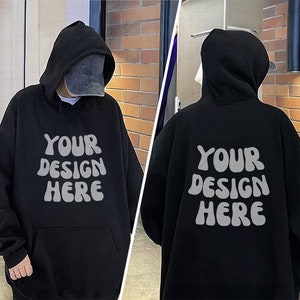 Female Black Hoodie Both Side Mockups | Front and back Black Gildan 18500 Hoodie Mockup | Black Gildan Hooded mock with hat | clothing shop