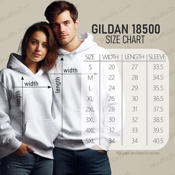 Gildan 18500 Hoodie S-5XL Size Chart for Couple | G18500
