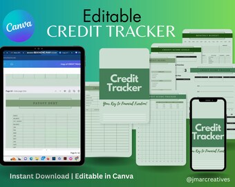 Drukowalny Credit Tracker 2023, Śledzenie zadłużenia, Śledzenie wydatków, Cyfrowy śledzenie budżetu, Śledzenie finansów, Edytowalny szablon Canva