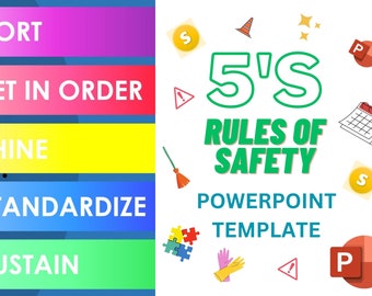 5's for Safety Powerpoint Templates - Presentation Powerpoint/ Elevate Workplace Safety Awareness / Editable Template