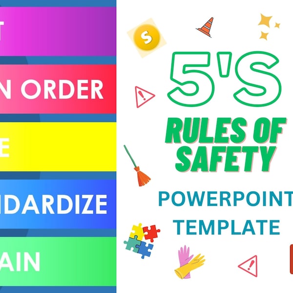 5's for Safety Powerpoint Templates - Presentation Powerpoint/ Elevate Workplace Safety Awareness / Editable Template
