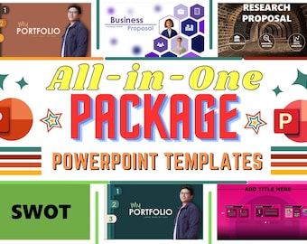 Pakiet niedrogich szablonów programu PowerPoint: Biznes, Portfolio, Badania plus BONUS / Edytowalne szablony / Prezentacja programu PowerPoint