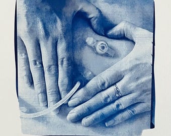 Cyanotype Print: 'Nurture and Nourish' - Feeding Tube Art