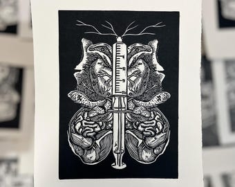 Original Linocut: ‘With Challenge comes Change’- Feeding Tube Awareness Print