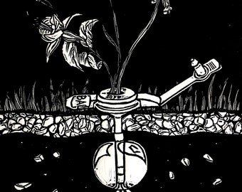 Linocut Print: "Underlying Growth" - Feeding Tube Awareness Art
