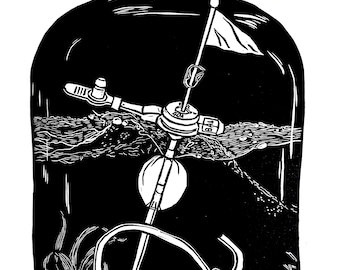 Linocut Print: ‘The Weight of a Lifesaver’ - Feeding Tube Awareness Art