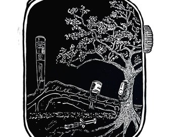 Linocut Print: “A Changing Landscape” - Pancreatic/Blood Sugar Awareness Print