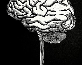 Linocut Print: Brain (Cerebrum) Anatomical Art
