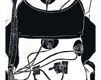 Linocut Print: ‘Everyday Cyborg’ - Chronic Illness Art