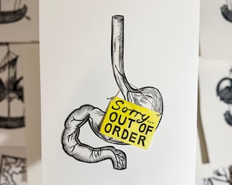 Linocut Print - “Sorry…Out of Order” - Anatomical Artwork