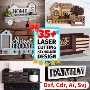 Oltre 35 portachiavi tagliati al laser con articoli per la casa, design tagliato al laser in formato svg, dxf, pdf, cdr Tutti i file sono testati con il nostro laser