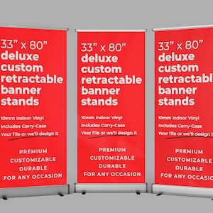 Suportes de banner retráteis premium de um lado - Display de alta qualidade 33&quot; x 80&quot; - Todo o hardware incluído
