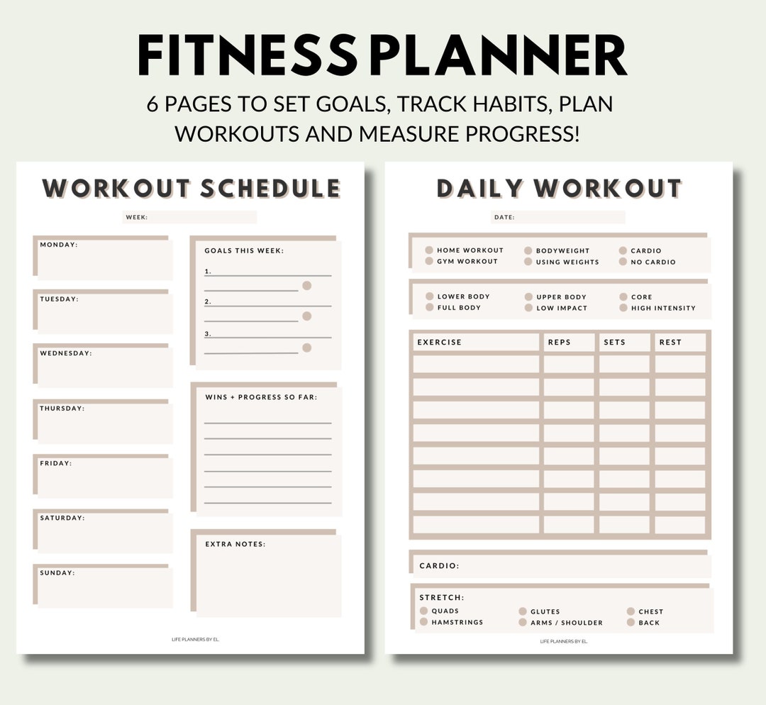 FITNESS PLANNER Printable Workout Tracker Exercise Tracker Fitness