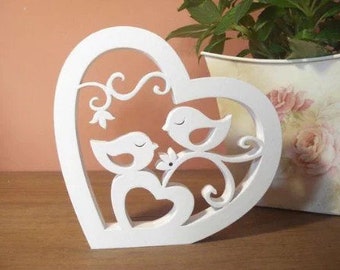 Cute Birds in heart, Home Decor, Decorative Item, Table Decorative, DXF File for Table decoration, Pair of Birds, Love Birds, Birds couple