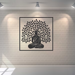 Art mural en métal bouddha, studio de yoga, méditation déco, laser, silhouette, découpé au laser cnc, bouddha méditant, téléchargement d&#39;arbre de la bodhi, SVG, CDR, DXF